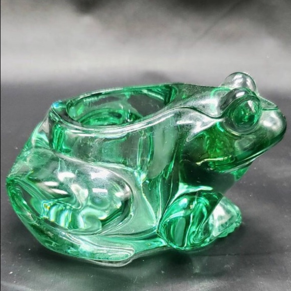 Vintage Indiana Glass Green Frog Votive Holder